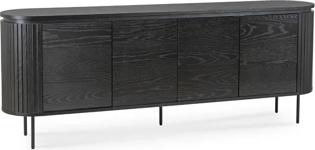 Komoda do Salonu BECK 200 cm Czarna Czterodrzwiowa Ryflowana Nowoczesna