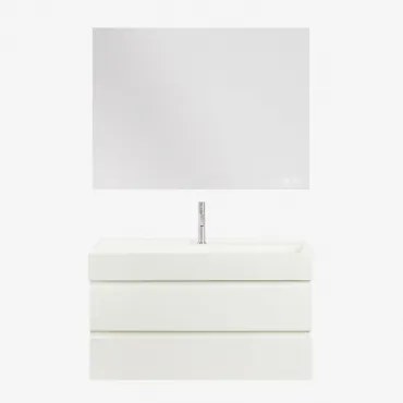 Zestaw Wiszących Mebli Łazienkowych Z Drewna I Forniru Jesionowego Zintegrowany Z Umywalką Ona Biała & Prostokątny - Sklum