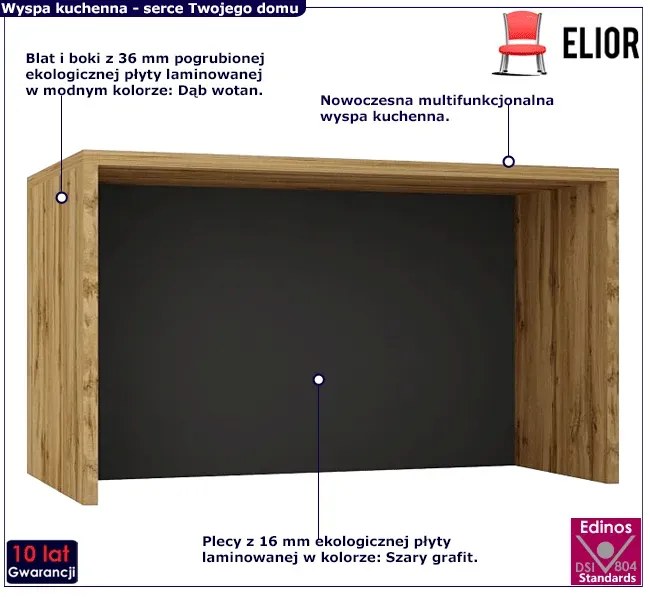 Wyspa kuchenna dąb wotan + szary grafit Emelsa