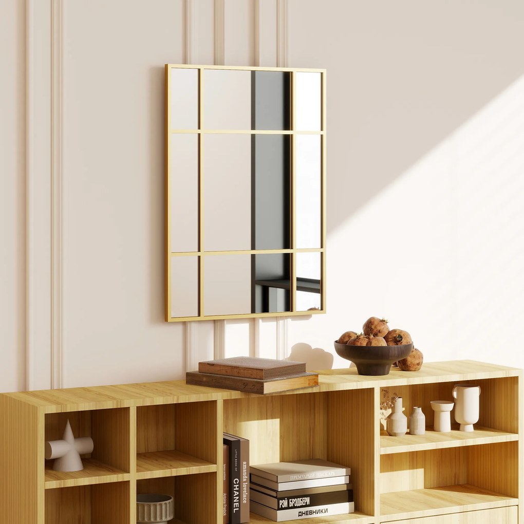 HOMCOM Lustro ścienne, dekoracyjne lustro z metalową ramą, złote paski, wielowarstwowe szkło, 50B x 2T x 70H cm | Aosom PL