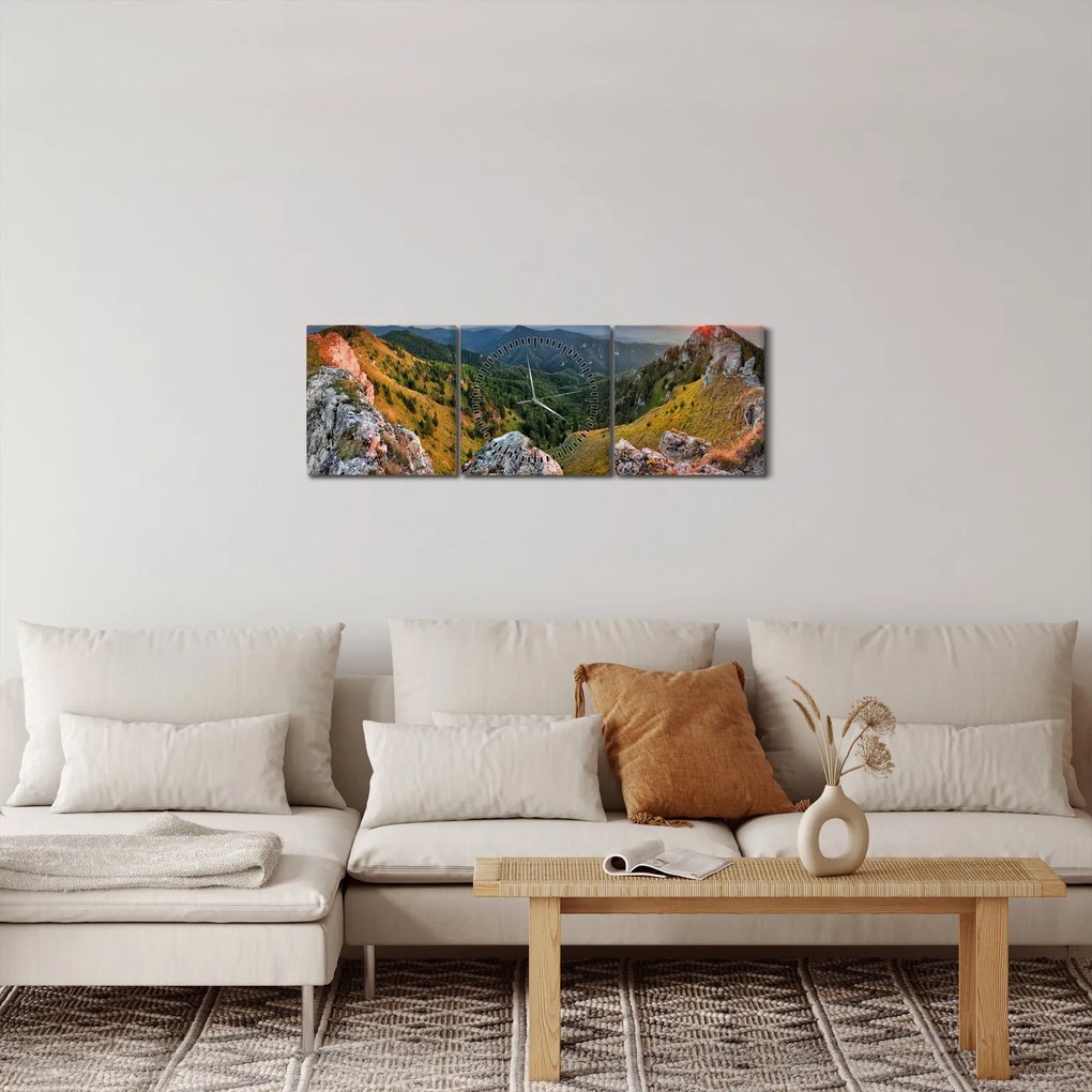 Obraz - Krajobraz górski (z zegarem) (90x30 cm)