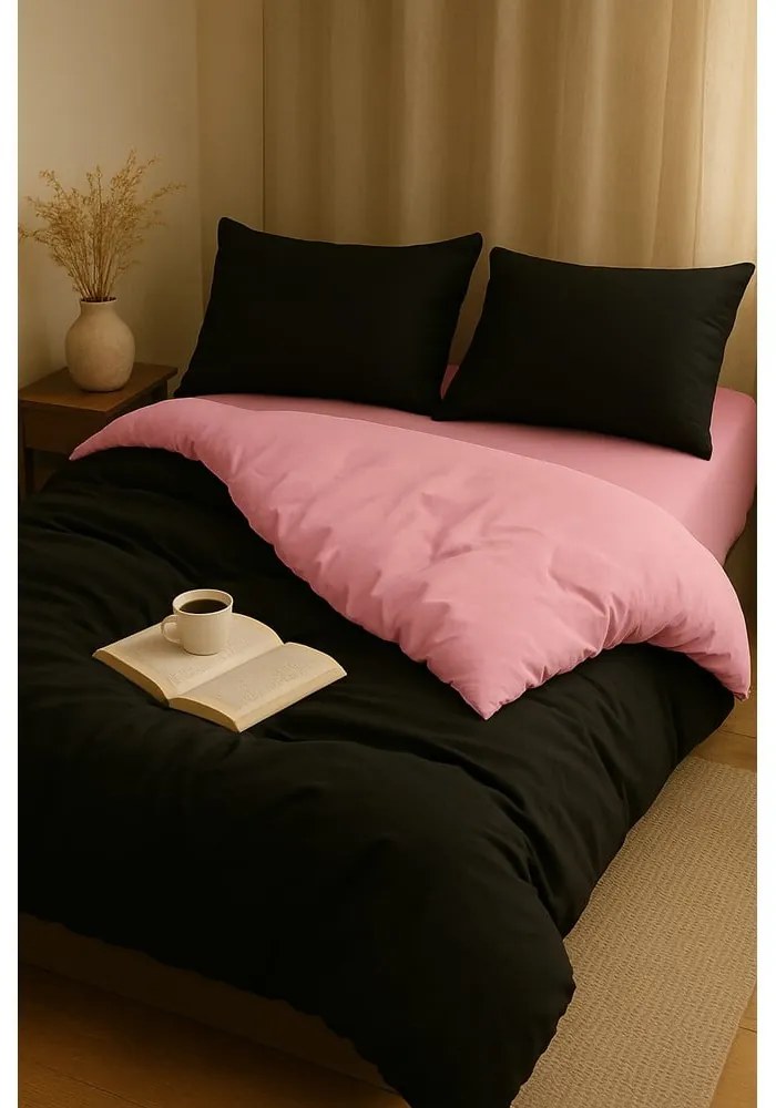 Czarno-różowa pościel jednoosobowa z prześcieradłem/3-częściowa 160x220 cm Classic – Mila Home