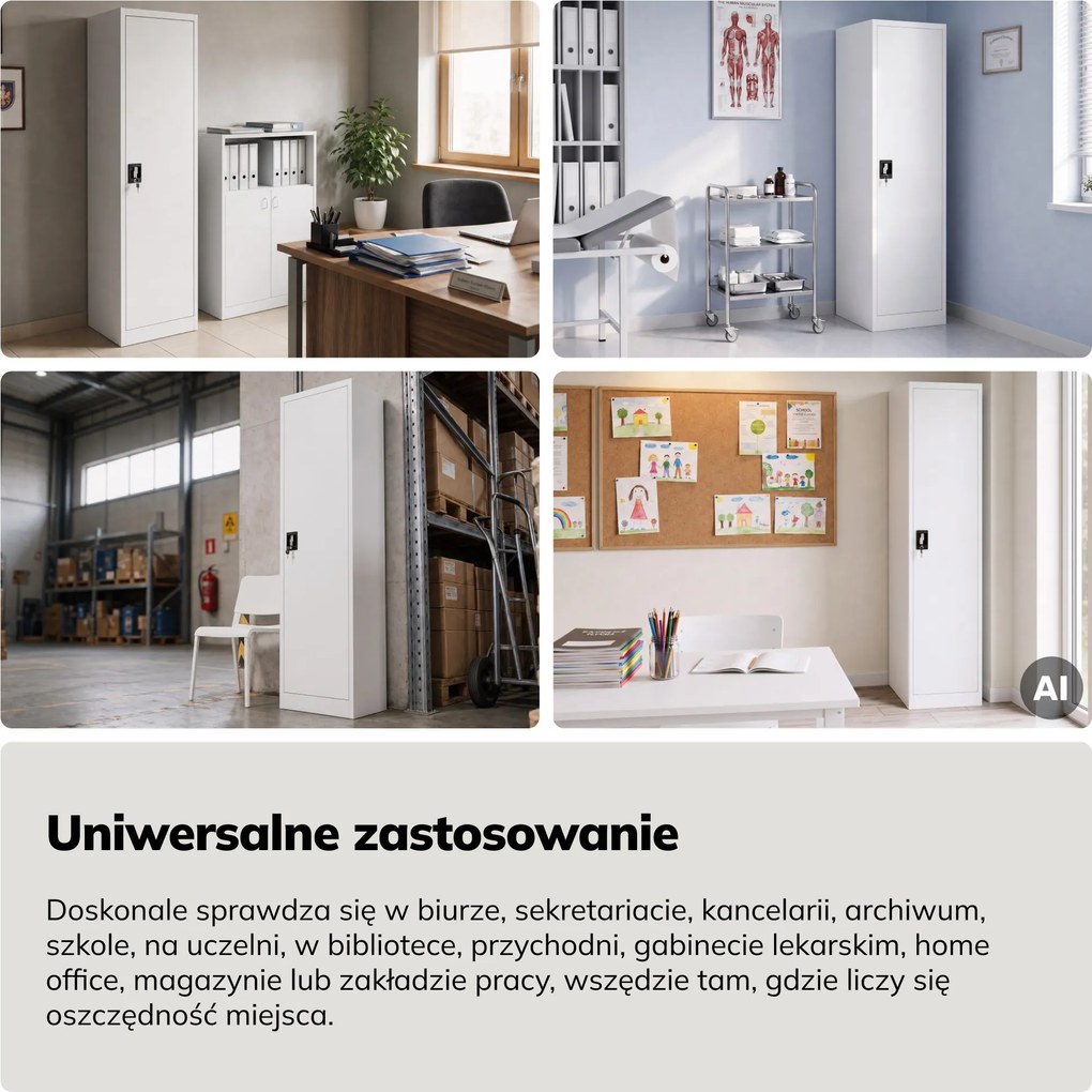 Szafa na akta kartotekowa na klucz wysoka biała, 450x2200x400 mm: ALEX H2200