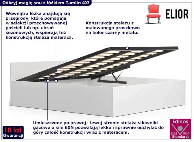 Białe łóżko z podnoszonym stelażem 180x200 C3-W64
