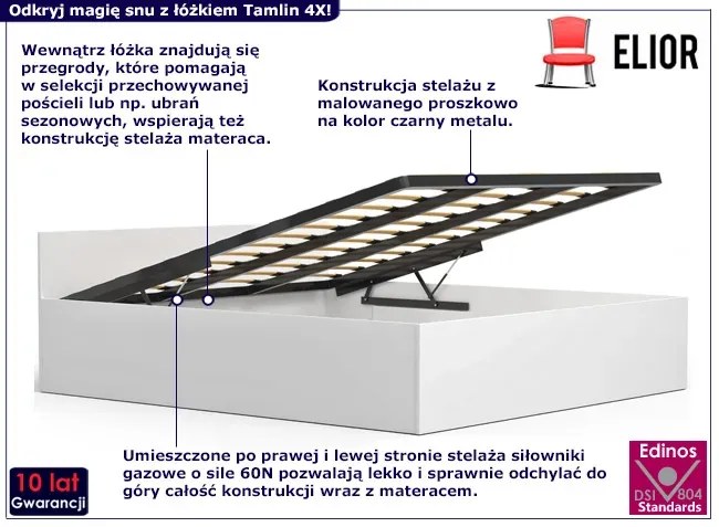 Białe łóżko z podnoszonym stelażem 180x200 Dagna 15X