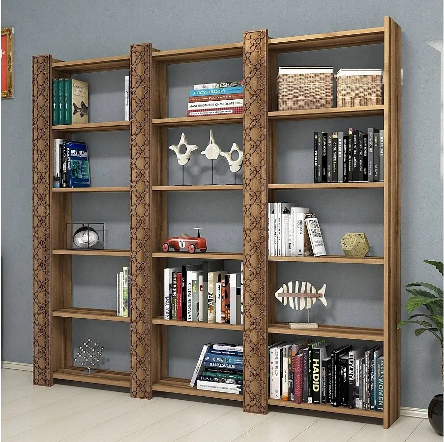 Nowoczesny regał z melaminy – 184,6 cm x 170 cm x 24,2 cm – kolor orzechowy