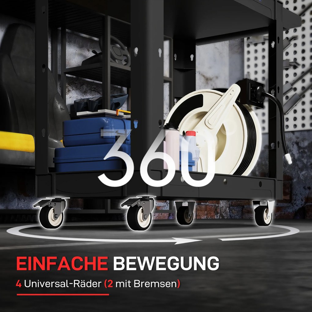 HOMCOM Wózek narzędziowy z 2-poziomowymi półkami, uchwyt, koła, Plastik, Czarny