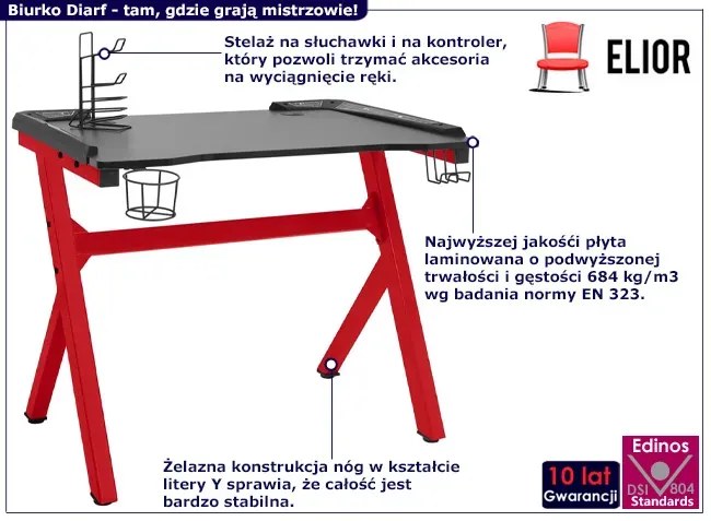 Biurko dla graczy z podświetleniem LED czarny + czerwony - Diarf