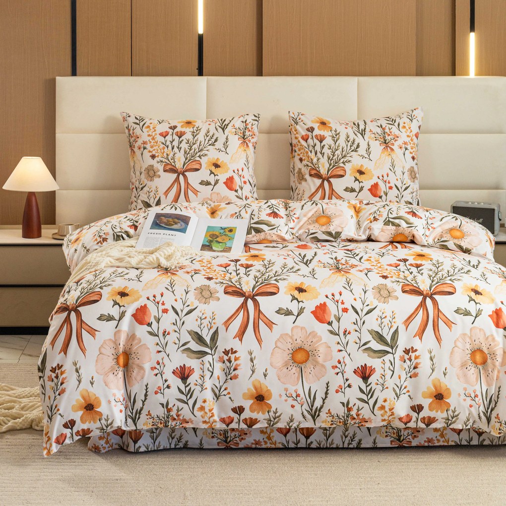 PrzytulneMieszkanie.pl PrzytulneMieszkanie.pl Pościel z mikrofibry FLORAL RIBBON kremowa Rozmiar pościeli: 2 szt 70 x 90 cm | 200 x 220 cm