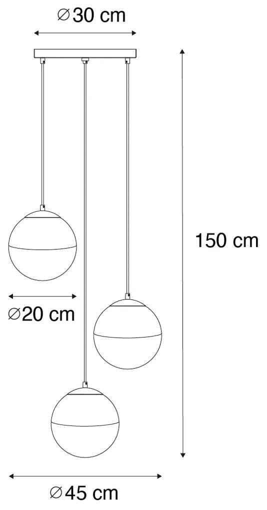 Retro lampa wisząca czarna z przezroczystym szkłem, okrągła, 3-punktowa - Eclipse Retro Oswietlenie wewnetrzne