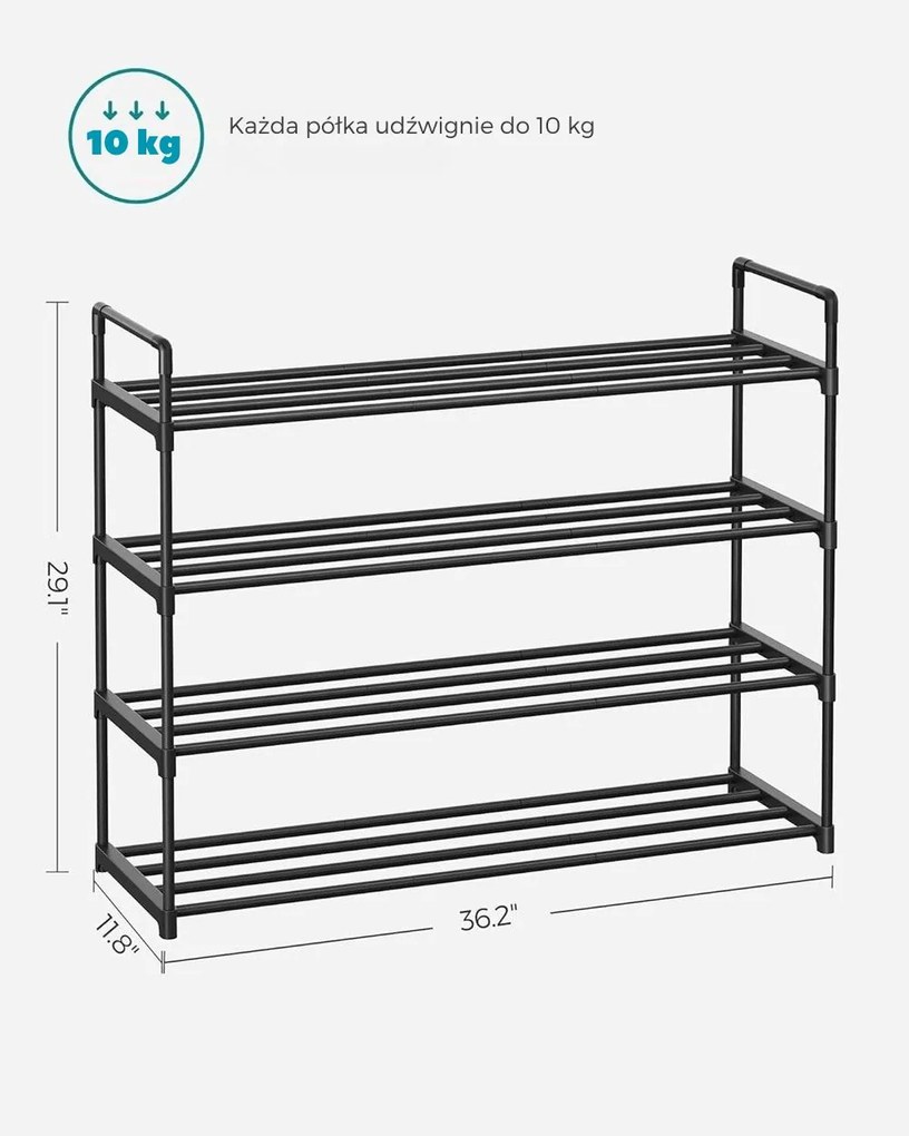 Regał na buty TORINO, 4 półki, 30x92x74cm, czarny SongmicsHome