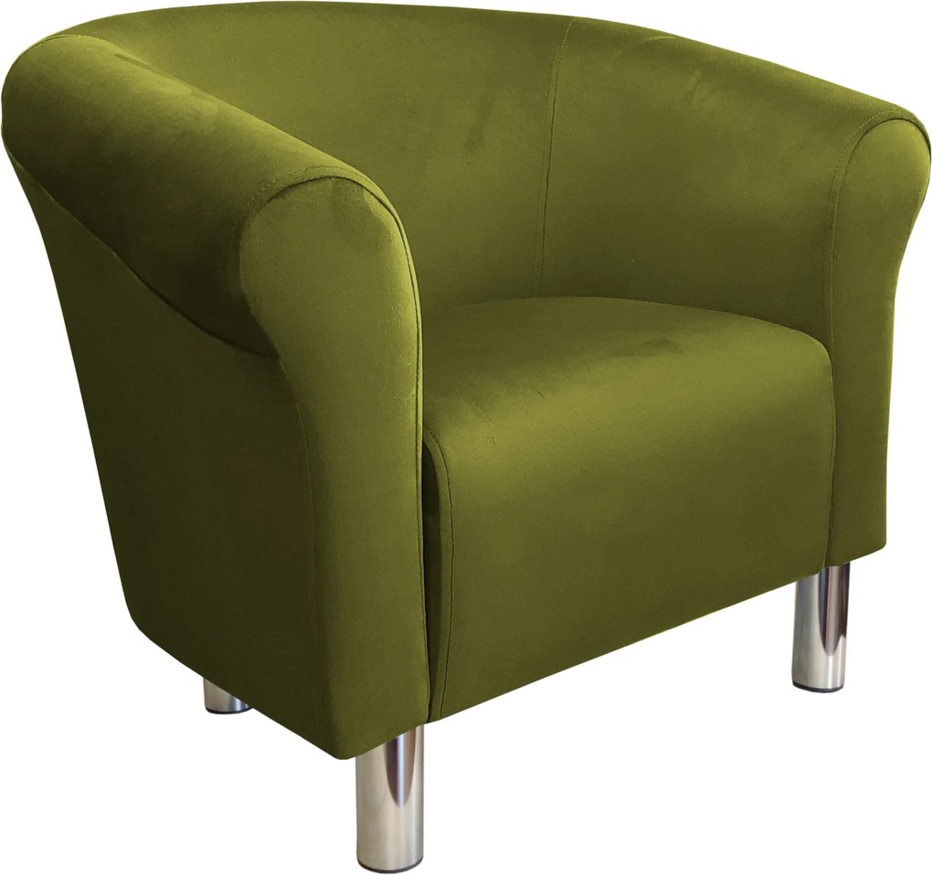 Fotel Milo tkanina Welur wygodny fotel tapicerowany do salonu i sypialni : Kolor nogi - Chrom, Kolor tkaniny - VELVET - BL75, Wysokość nogi - 15 cm