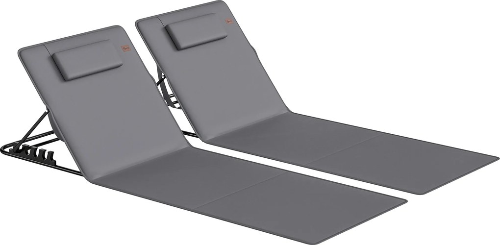 Outsunny Zestaw 2 mat plażowych z regulowanym oparciem, składane lekkie leżaki plażowe z poduszką i kieszenią na przechowywanie | Aosom PL