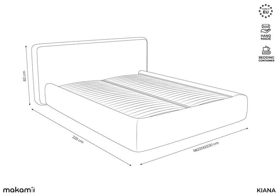 Ciemnoszare tapicerowane łóżko dwuosobowe ze schowkiem ze stelażem 160x200 cm Kiana – Makamii