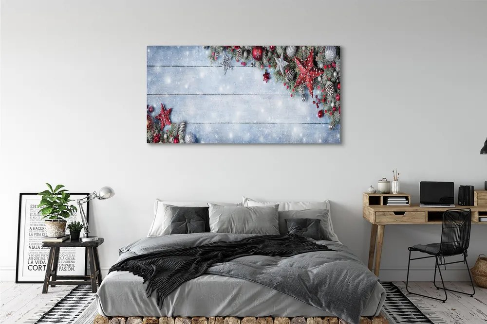 Obraz drukowany na płótnie Bombki, Szyszki i Deski