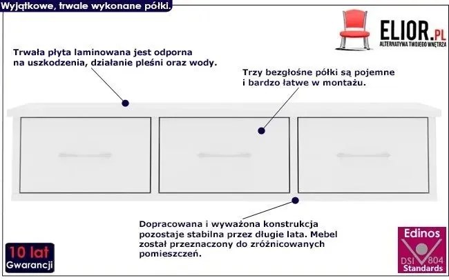 Półka ścienna z szufladami Malino 3X - biała