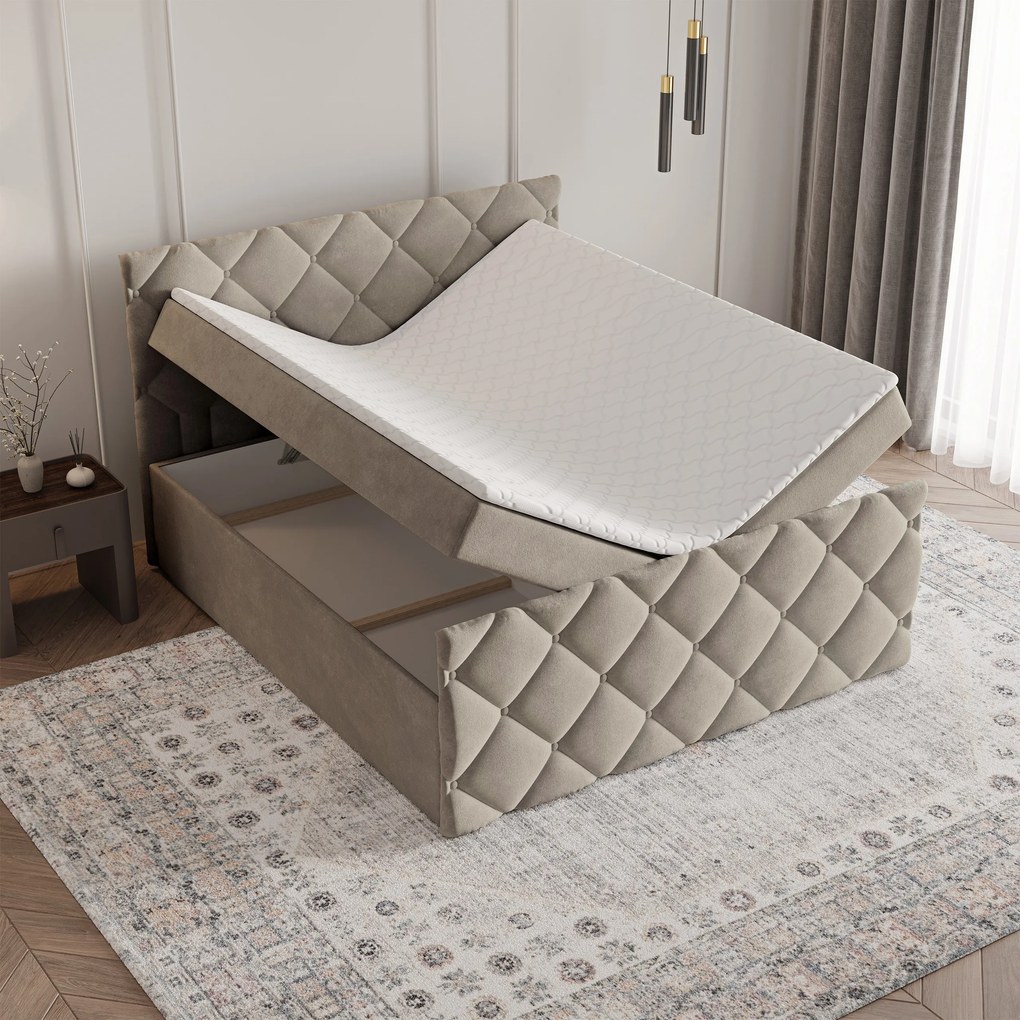 Masseno Łóżko kontynentalne ROVARI z pojemnikiem na pościel 180x200 cm - Beżowy, PAROS 02