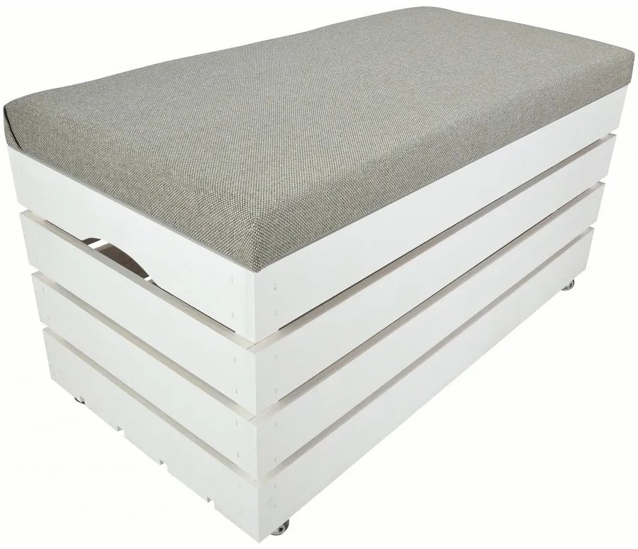 Pufa kufer skrzynia z kółkami drewniana sosnowa siedzisko 80cm malowana biała