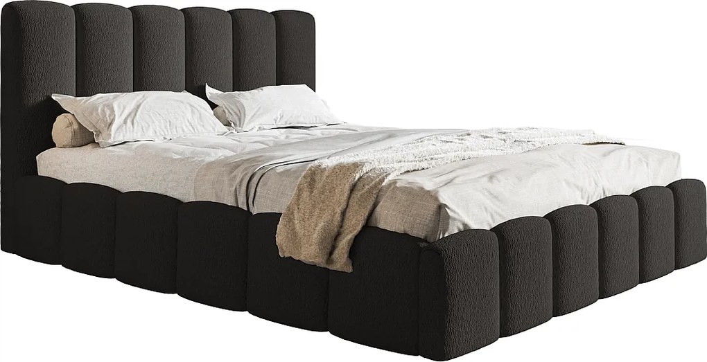 Łóżko dwuosobowe 180x200 Palermo - pojemnik i stelaż, tkanina boucle, czarny (Anthology 19)