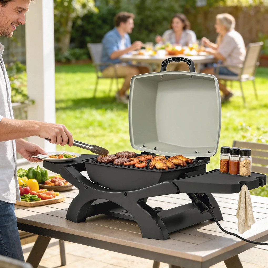 Outsunny Grill Stołowy Elektryczny 2300 W 23x71 cm Przenośny z Emaliowanymi Rusztami i Tacką na Tłuszcz | Aosom PL