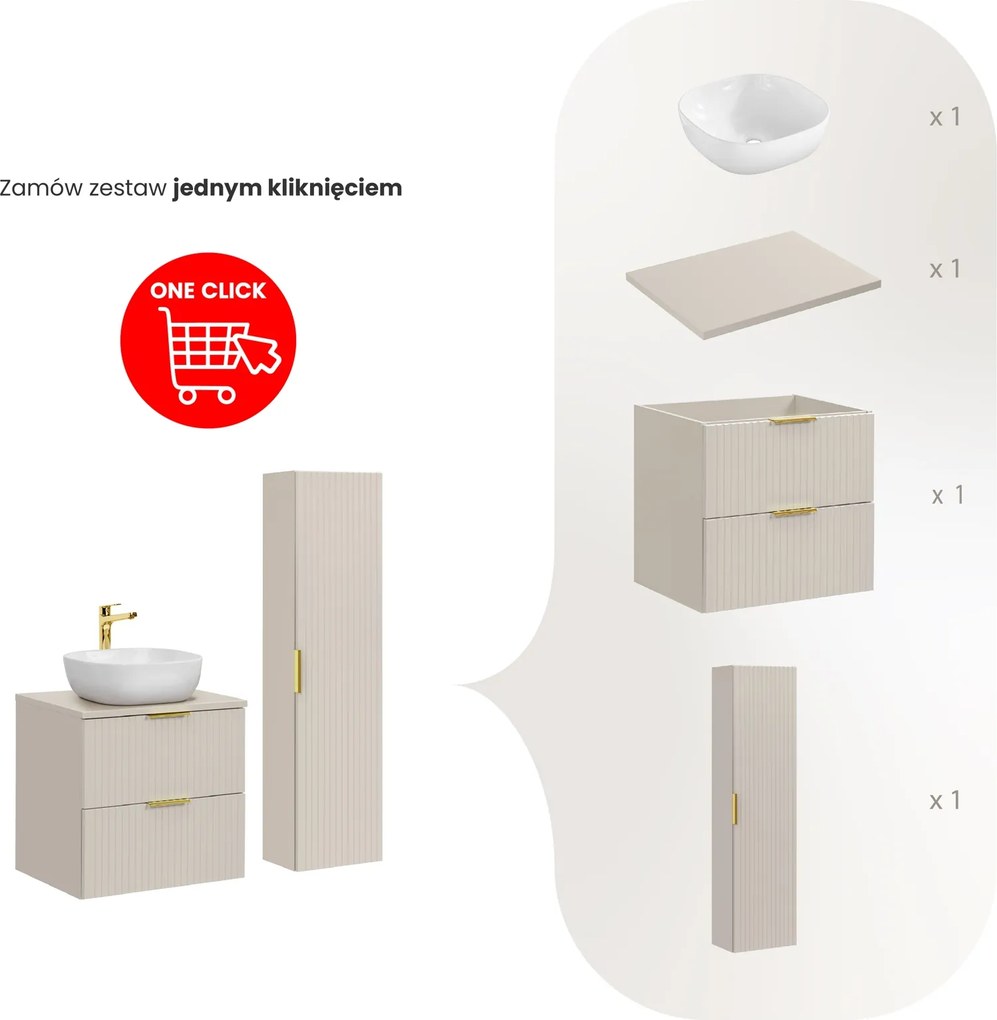 Zestaw meblowy łazienkowy Adel 036 kaszmir - szafka 60 cm, umywalka nablatowa i regał