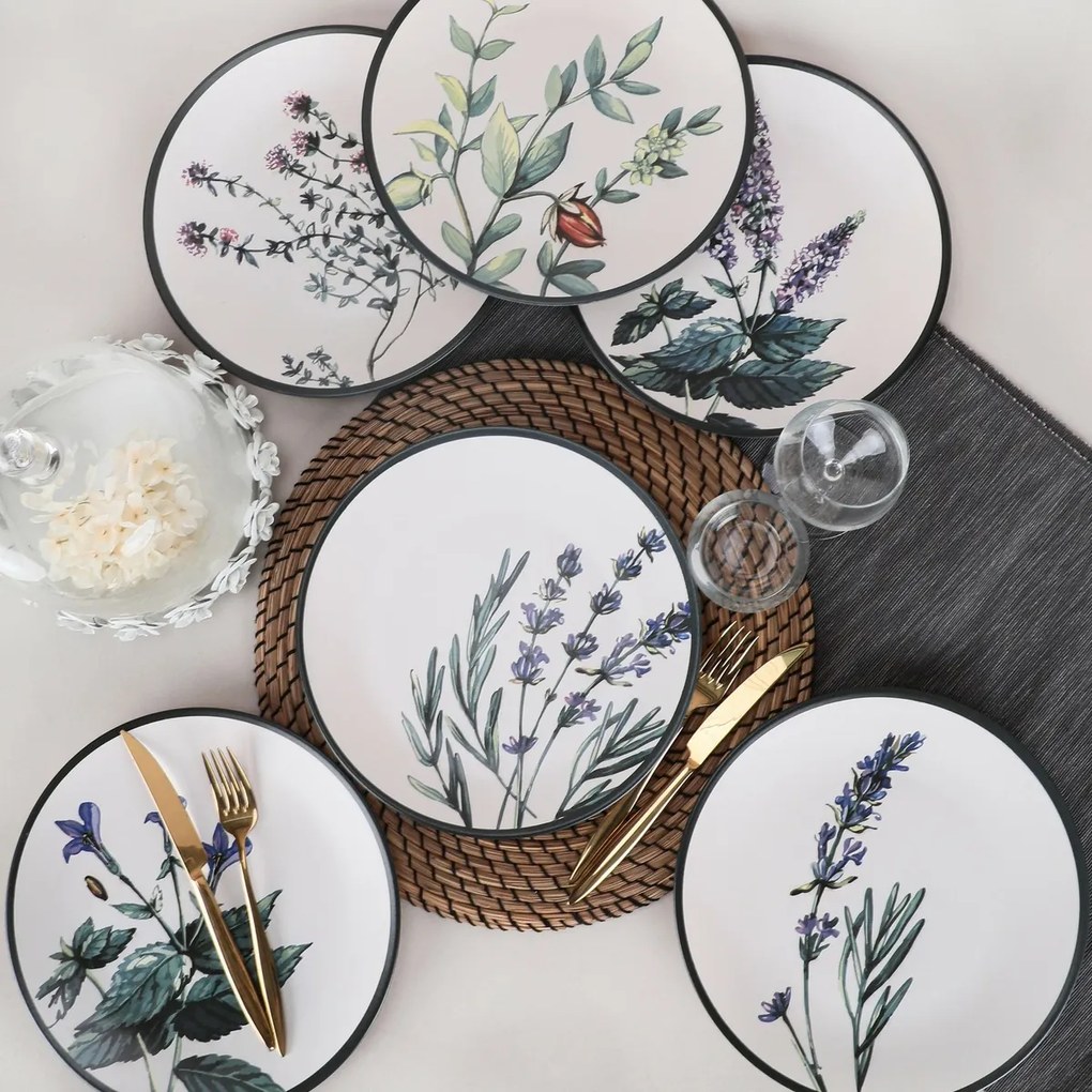 Zestaw 6 płytkich talerzy kamionkowych Herbal 25 cm