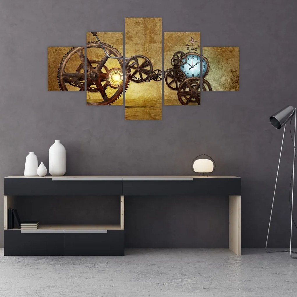 Obraz starych mechanizmów zegarowych (125x70 cm)