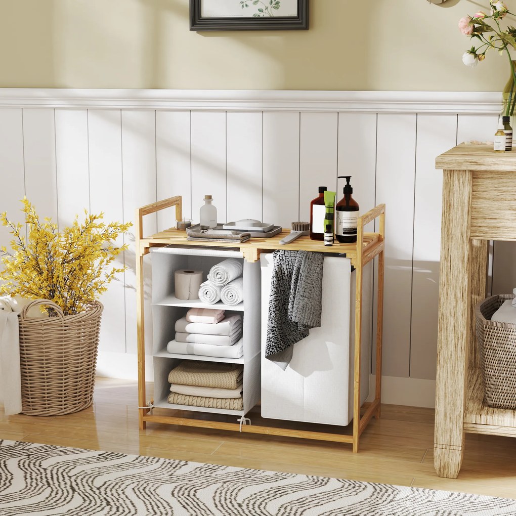 HOMCOM Kosz na pranie bambusowy z pojemnikiem szuflada materiałowy worek 70x36x70 cm do łazienki organizer na bieliznę drewno | Aosom PL