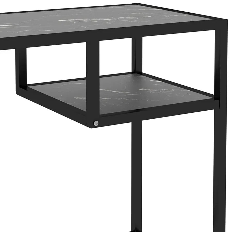 Metalowe biurko ze szklanym blatem czarny marmur R3-Z75
