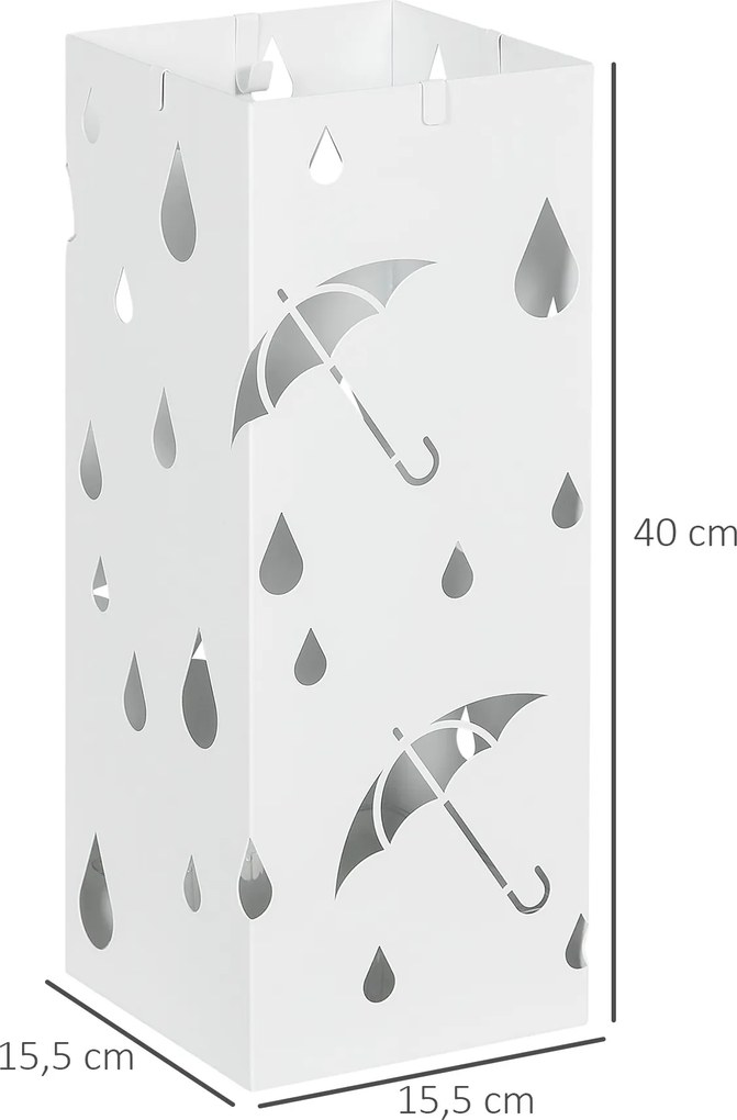 HOMCOM Stojak na Parasole, 4 Haczyki, Taca Ociekowa, Stal Ocynkowana, Biały