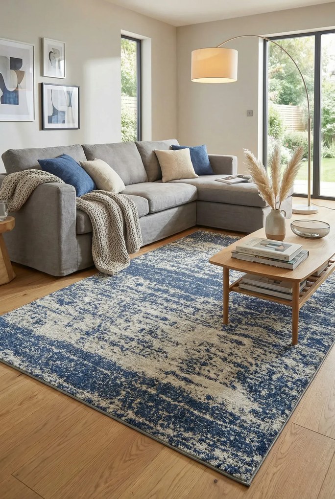 Ciemnoniebieski dywan nowoczesny do salonu E6-L47