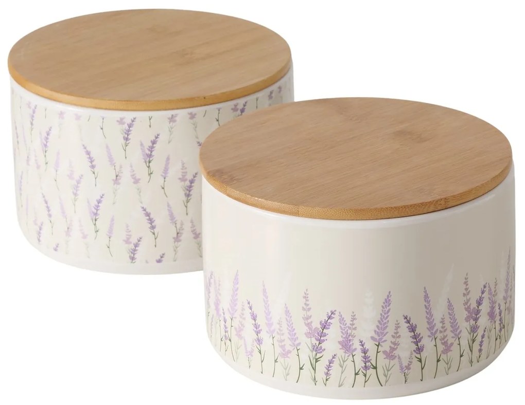 Pojemnik ceramiczny LAVANDER z bambusową pokrywą, Ø 16 cm