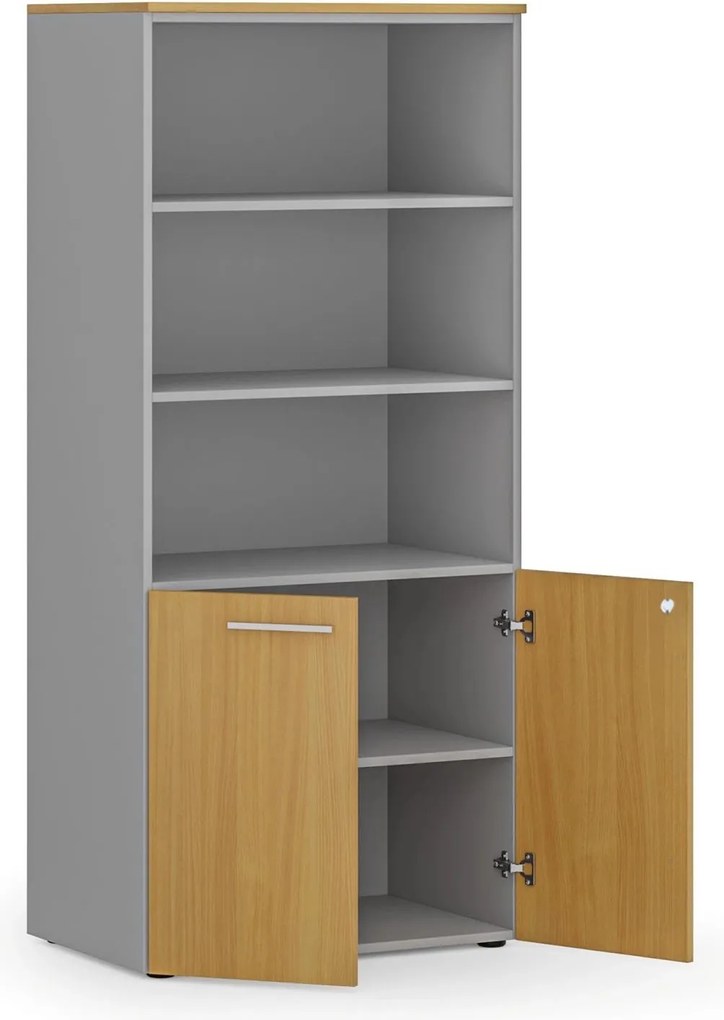 Szafa biurowa z drzwiami niskimi PRIMO GRAY, 800 x 500 x 1781 mm, szary/buk