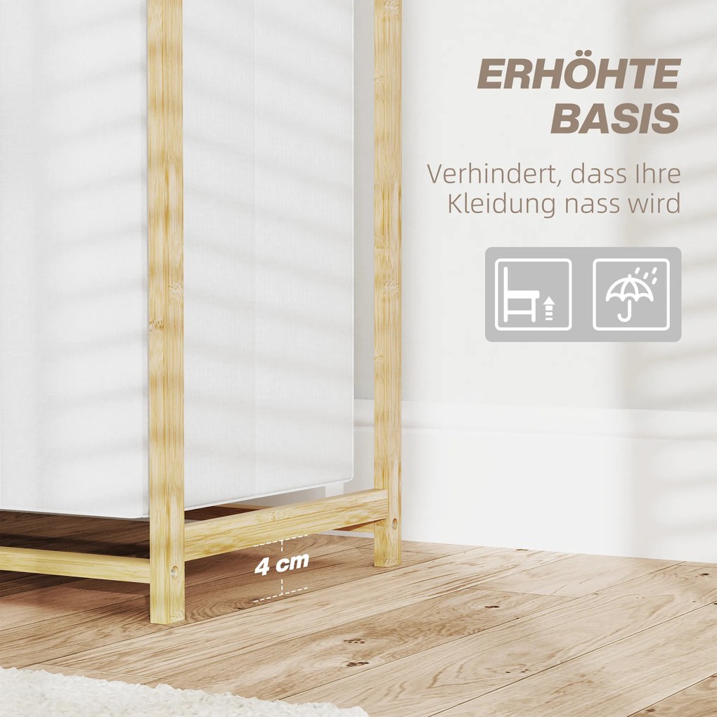 HOMCOM Kosz na pranie z workiem na pranie, szufladą na akcesoria, bambus, 70x36x70 cm, Biały/Drewno