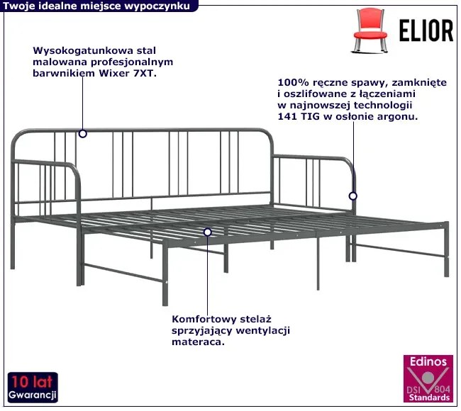 Szare rozkładane metalowe łózko 90x200 cm F4-Z35