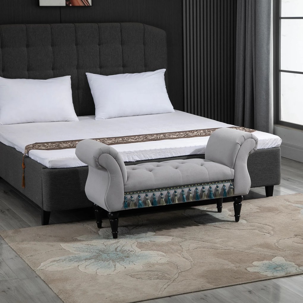 HOMCOM Luksusowa ławka tapicerowana otomana drewno kauczukowe poliester kolor szara