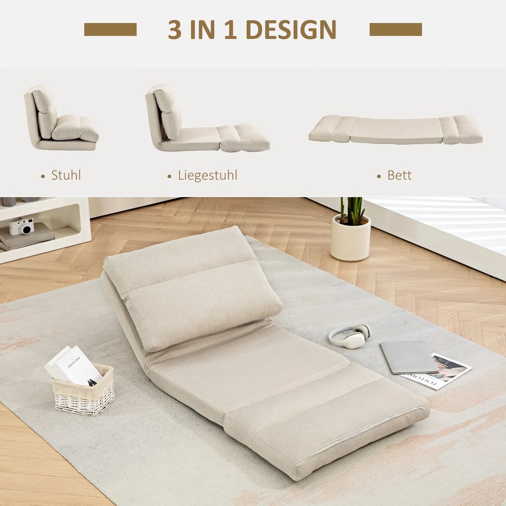 HOMCOM Składany Fotel z Funkcją Łóżka, Regulowana Opierającą się, do 120kg, 70 x 41 x 56 cm, Beżowy