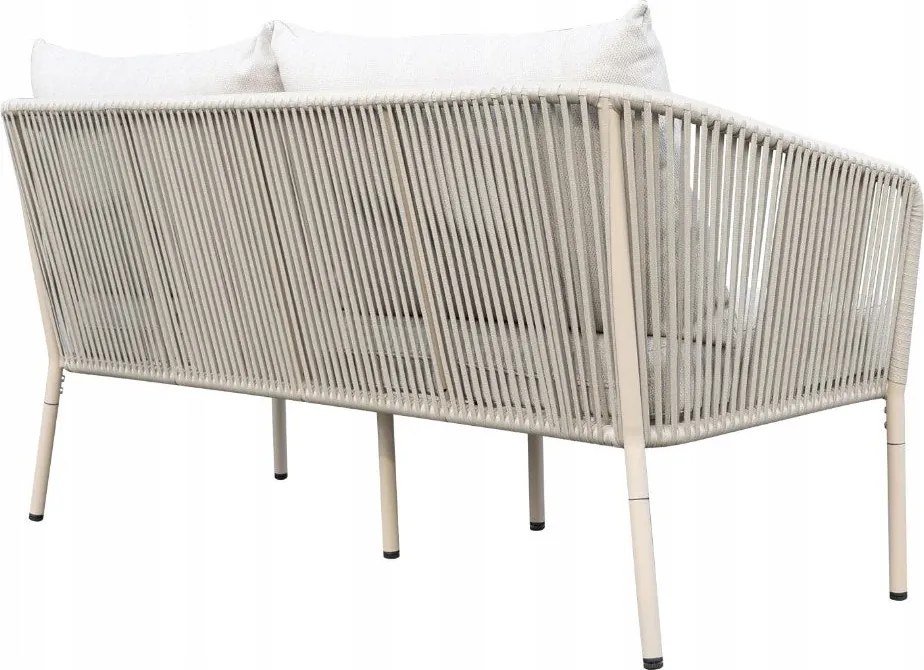 Zestaw mebli ogrodowych beżowy aluminium sofa fotele stolik sznurowanie