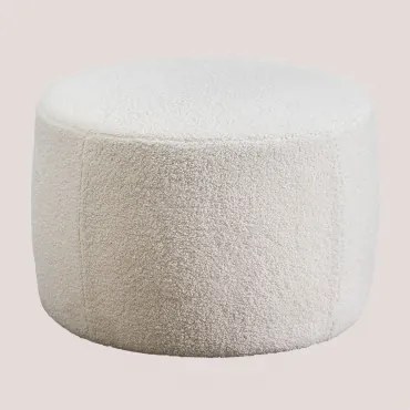 Pufa Okrągła Ø60 Cm Z Materiału Przypominającego Owczą Wełnę Jaldinguer Tkanina Baranek Boucle Biały - Sklum