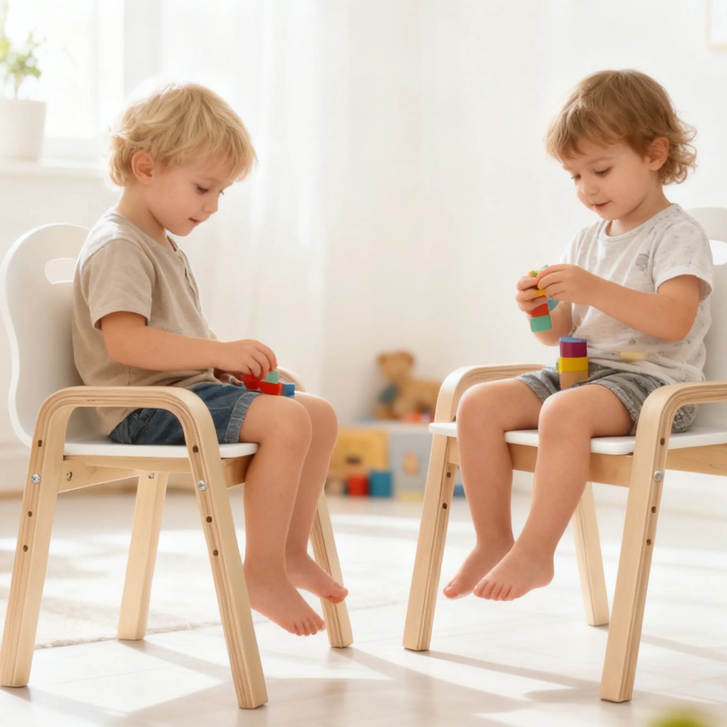 AIYAPLAY zestaw drewnianych krzeseł dla dzieci, antypoślizgowe nakładki na nóżki, 3–15 lat, regulacja wysokości, Biały