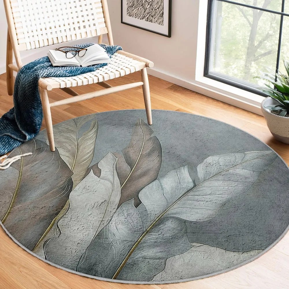 Zielono-szary okrągły dywan odpowiedni do prania ø 150 cm Dusty Leaves – Mila Home