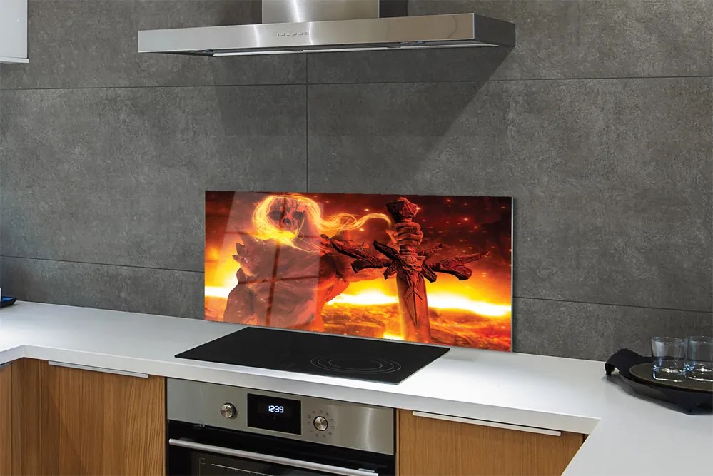 Szkło do Kuchni na Ścianę Tajemnicza Postać z Mieczem