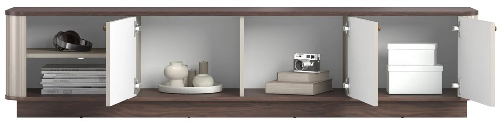 Szafka RTV Vesper 3D 187 cm na cokole - kaszmir / orzech / złote uchwyty
