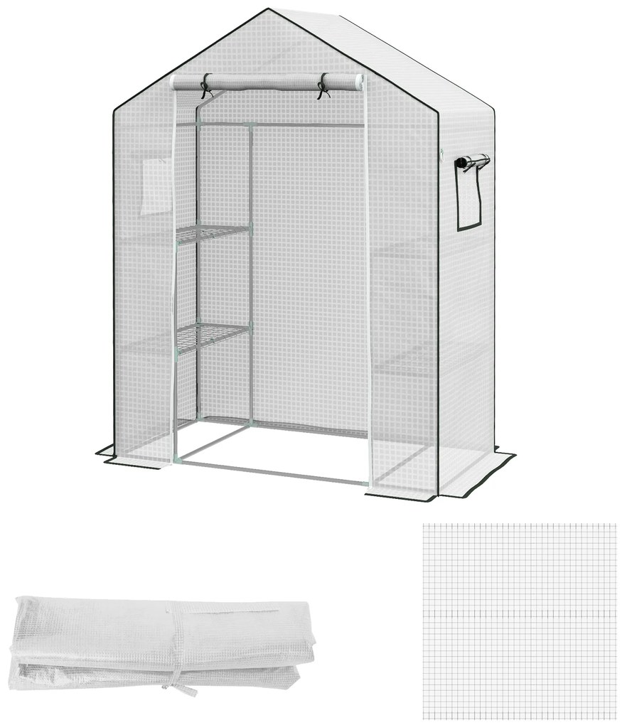 Outsunny Zamienna folia do szklarni, pokrywa z ochroną UV, drzwi rolowane, boczne okna, 140 x 73 x 190 cm, Biały