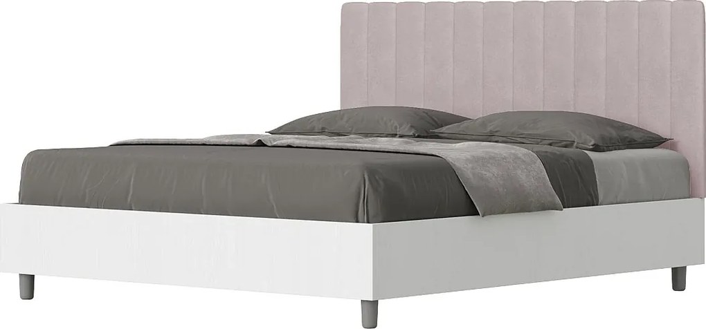 Łóżko wyposażone w stelaż z listwami 160x200 konstrukcja Frassino biała zagłówek microfibra Kolor lawendy Kaia