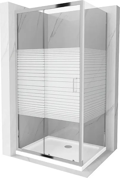 Mexen Apia kabina prysznicowa rozsuwana 120 x 80 cm, białe pasy, chrom + brodzik Flat - 840-120-080-01-20-4010