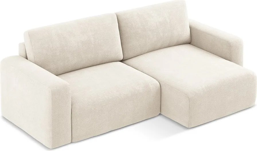 Kremowy rozkładany narożnik ze schowkiem z tkaniny szenilowej (prawostronny/z szezlongiem) Kona – Makamii