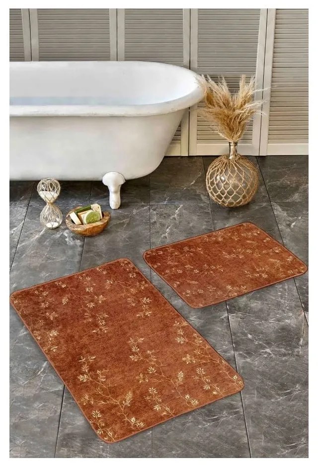 Brązowe aksamitne dywaniki łazienkowe zestaw 2 szt. 60x100 cm – Mila Home