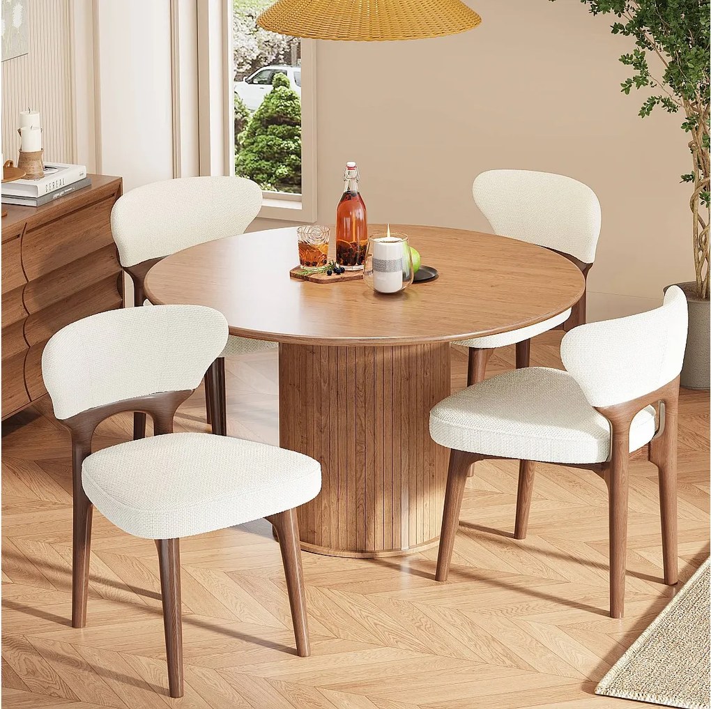 Zestaw 4 krzeseł do jadalni z litego drewna - 53 x 58,5 x 75 cm - Styl nowoczesny - aksamit - beż