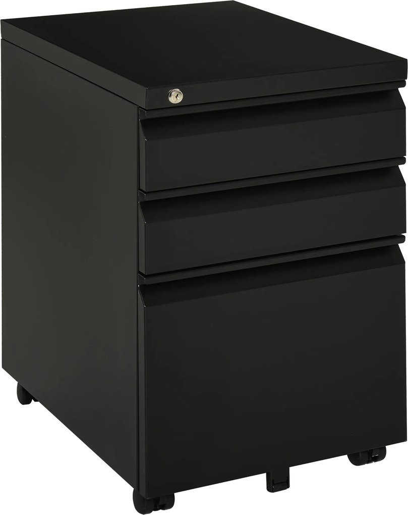 Vinsetto Rollcontainer Biurowy z 3 Szufladami Czarny 39x48x60cm Przechowywanie Dokumentów | Aosom PL